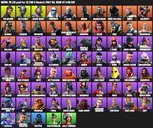 [PC/PSN] | 75 skins | Take The L | The Reaper | Elite Agent | Omega | Lara Croft | Rogue Agent | Frostbite | A.I.M. | Mandalorian | Dark Voyager | Full Access