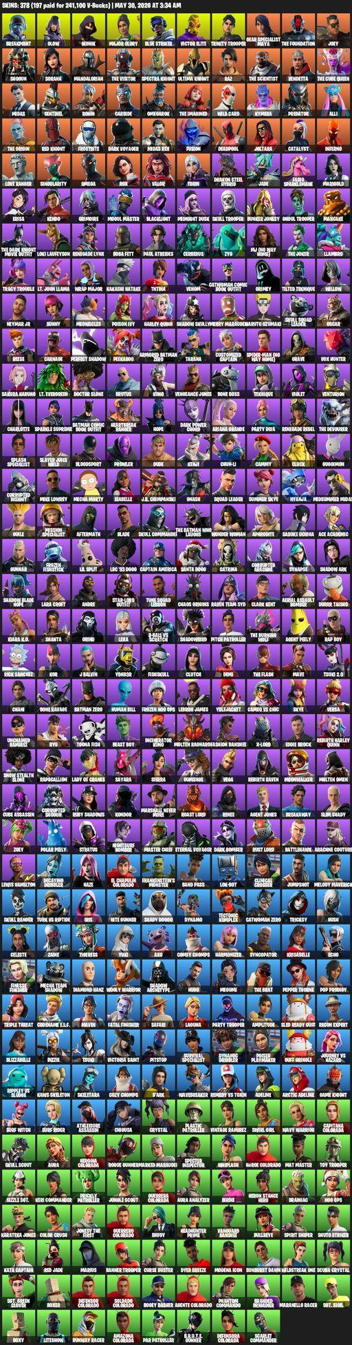 [PC/PSN/XBOX] | 378 skins | 550 V-bucks | Leviathan Axe | Take The L | IKONIK | Omega | Lara Croft | Breakpoint | Glow | Major Glory | Blue Striker | Full Access