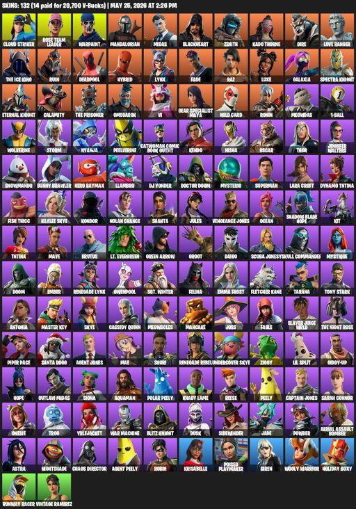 [PC/XBOX] | 132 skins | 2050 V-bucks | OG STW | Lara Croft | Reaper Axe | Cloud Striker | Rose Team Leader | Warpaint | Mandalorian | Midas | Full Access