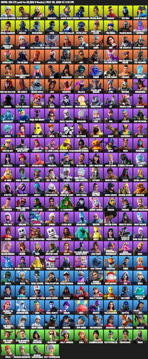 [PC/PSN/XBOX] | 234 skins | 1050 V-bucks | Leviathan Axe | Merry Mint Axe | OG STW | Travis Scott | Lara Croft | Blizzard Bomber | Kratos | Warpaint | Full Access