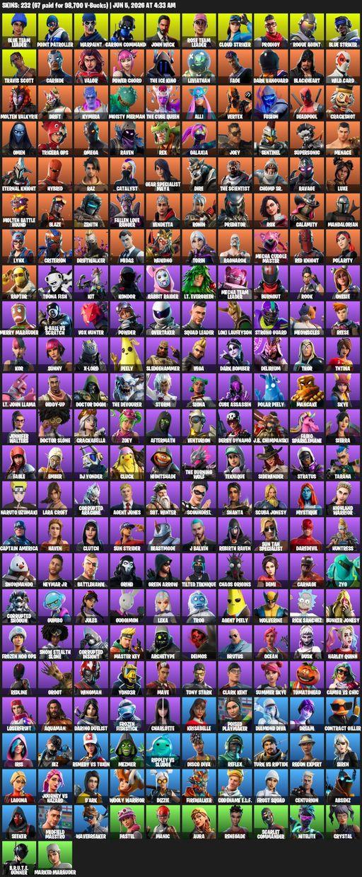 [PC/XBOX] | 232 skins | OG STW | Travis Scott | Omega | Lara Croft | Blue Team Leader | Point Patroller | Warpaint | Carbon Commando | John Wick | Full Access