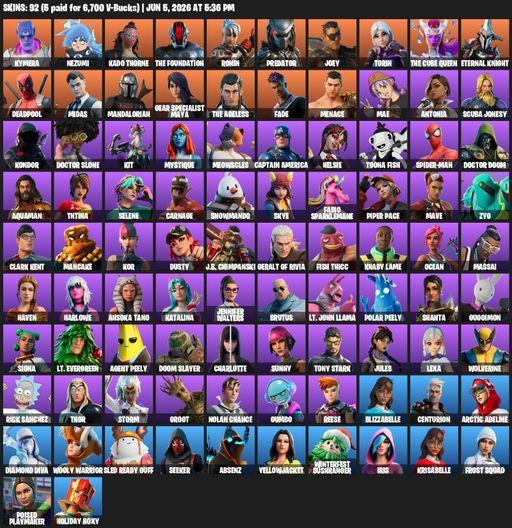 [PC/PSN/XBOX] | 92 skins | 500 V-bucks | Reaper Axe | Kymera | Nezumi | Kado Thorne | The Foundation | Ronin | Predator | Joey | Torin | Full Access
