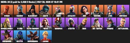 [PC/PSN] | 24 skins | Hybrid | Carbide | Blackheart | Zenith | Drift | Catalyst | Rox | Sentinel | Lynx | Huntress | Bunker Jonesy | X-Lord | Full Access