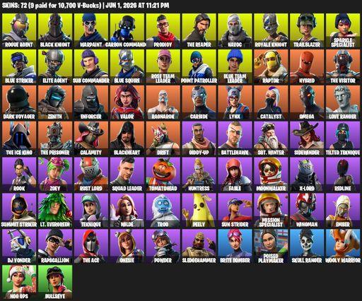 [PC/XBOX] | 72 skins | Take The L | Floss | OG STW | Black Knight | Sparkle Specialist | Royale Knight | The Reaper | Elite Agent | Blue Squire | Full Access