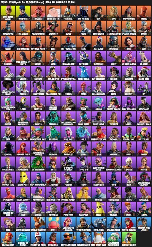 [PC/PSN] | 159 skins | OG STW | Lara Croft | Rose Team Leader | Warpaint | Valeria | Peter Griffin | Sentinel | The Ice King | Era | Zeus | Full Access
