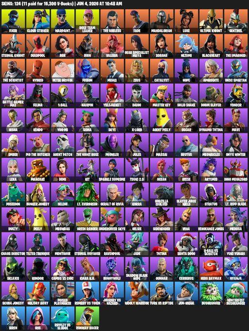[PC/XBOX] | 124 skins | 1500 V-bucks | OG STW | Fixer | Cloud Striker | Warpaint | Rose Team Leader | The Ageless | Fade | Mandalorian | Luxe | Full Access