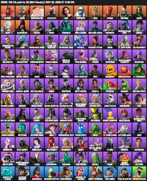 [PC/XBOX] | 120 skins | Valeria | Ronin | Peter Griffin | Catalyst | Rox | Frostbite | Zeus | Hybrid | Sentinel | Hades | Snap | Blackheart | Oscar | Full Access