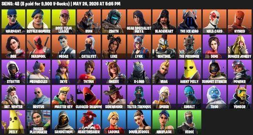 [PC/PSN/XBOX] | 48 skins | OG STW | Warpaint | Royale Bomber | Rose Team Leader | Ruin | Zenith | Gear Specialist Maya | Blackheart | The Ice King | Full Access