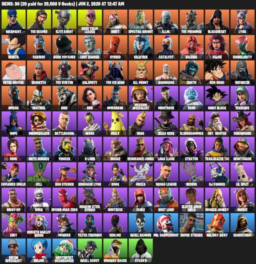 [PC] | 96 skins | Take The L | OG STW | The Reaper | Elite Agent | Omega | Mako | Warpaint | Rose Team Leader | Drift | Spectra Knight | A.I.M. | Full Access