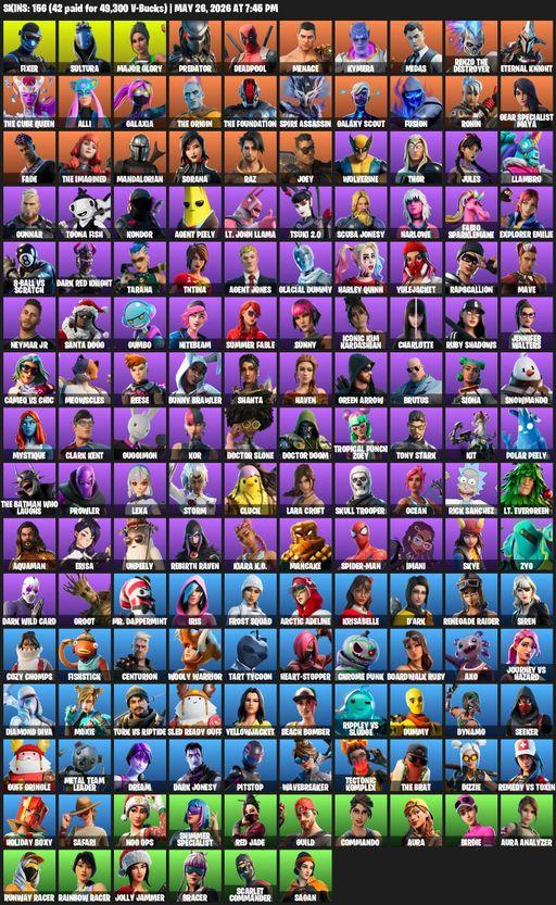 [PC/PSN/XBOX] | 156 skins | Leviathan Axe | Renegade Raider | Lara Croft | Fixer | Sultura | Major Glory | Predator | Deadpool | Menace | Kymera | Full Access