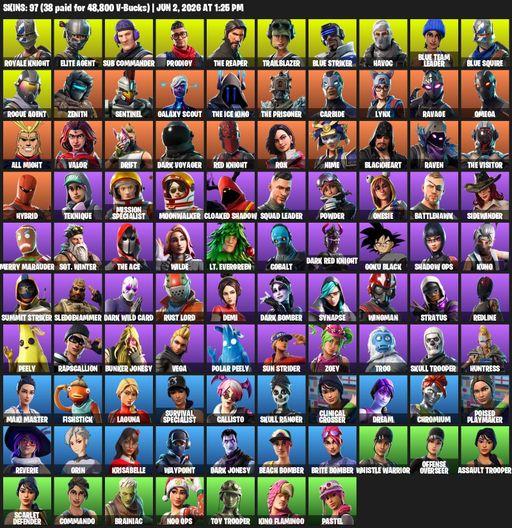 [PC/XBOX] | 97 skins | 500 V-bucks | Take The L | Royale Knight | The Reaper | Elite Agent | Blue Squire | Omega | Reaper Axe | Sub Commander | Full Access