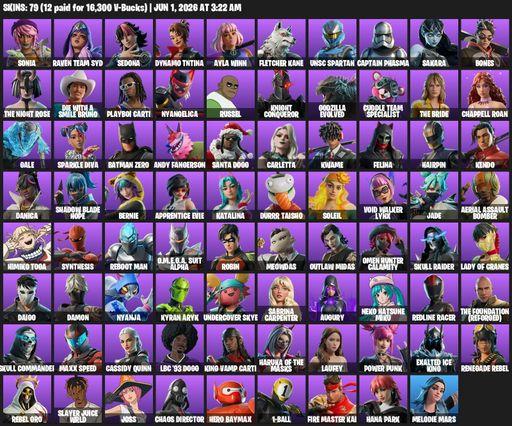 [PC] | 79 skins | Sonia | Raven Team Syd | Sedona | Dynamo TNTina | Ayla Winn | Fletcher Kane | UNSC Spartan | Captain Phasma | Sakara | Bones | Full Access