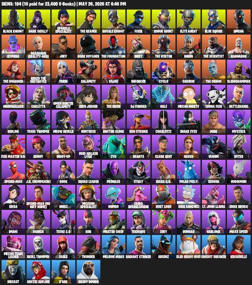 [PC] | 104 skins | Floss | Take The L | Black Knight | Sparkle Specialist | Royale Knight | The Reaper | Elite Agent | Blue Squire | Omega | Full Access