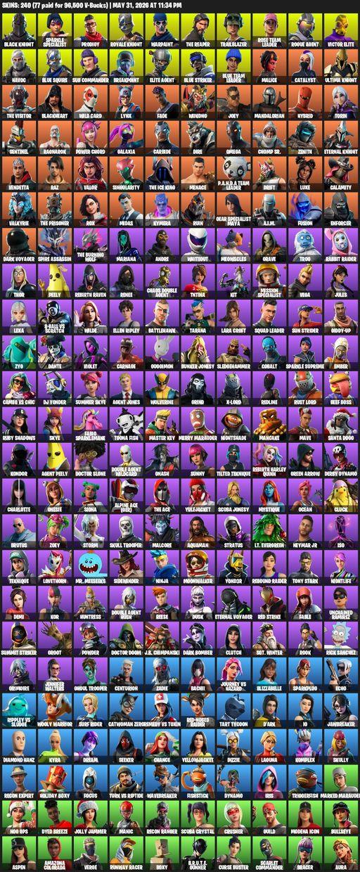 [PC/PSN/XBOX] | 240 skins | 900 V-bucks | Merry Mint Axe | Leviathan Axe | Take The L | Floss | OG STW | Black Knight | Sparkle Specialist | Full Access