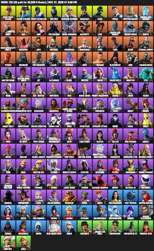 [PC/XBOX] | 152 skins | Leviathan Axe | OG STW | Lara Croft | Rose Team Leader | Cloud Striker | Point Patroller | Sultura | Blizzard Bomber | Full Access