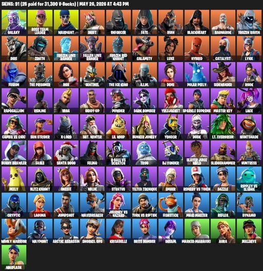 [PC/XBOX] | 91 skins | OG STW | Galaxy | Rose Team Leader | Warpaint | Drift | Enforcer | Fate | Ruin | Blackheart | Ragnarok | Frozen Raven | Dire | Full Access