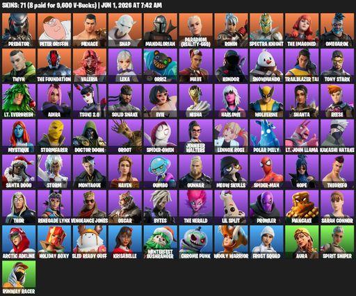 [PC/XBOX] | 71 skins | Reaper Axe | Predator | Peter Griffin | Menace | Snap | Mandalorian | Paradigm (Reality-659) | Ronin | Spectra Knight | Full Access