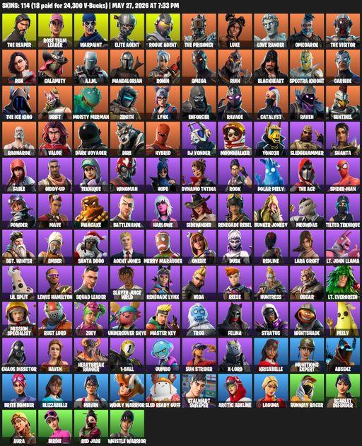 [PC/XBOX] | 114 skins | Take The L | OG STW | The Reaper | Elite Agent | Omega | Lara Croft | Rose Team Leader | Warpaint | Rogue Agent | The Prisoner | Full Access