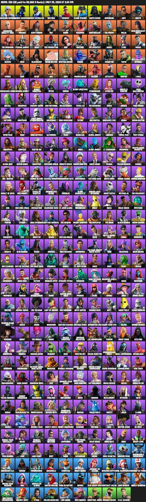 [PC] | 339 skins | Leviathan Axe | Lara Croft | Blizzard Bomber | Carbon Commando | Point Patroller | Sultura | Prodigy | Cloud Striker | Darth Vader | Full Access