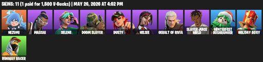 [PC/PSN/XBOX] | 11 skins | Nezumi | Massai | Selene | Doom Slayer | Dusty | Helsie | Geralt of Rivia | Slayer Juice WRLD | Winterfest Bushranger | Full Access