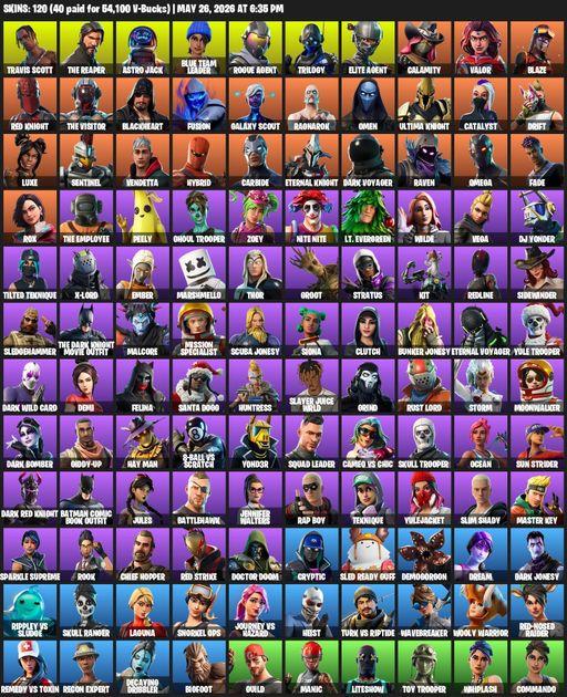 [PC/XBOX] | 120 skins | Take The L | Travis Scott | The Reaper | Elite Agent | Omega | Astro Jack | Blue Team Leader | Rogue Agent | Trilogy | Full Access