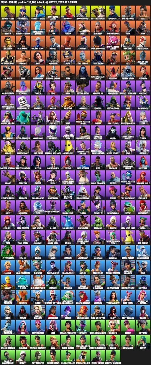 [PC/XBOX] | 238 skins | Leviathan Axe | OG STW | Travis Scott | Lara Croft | Neo Versa | Cloud Striker | Rose Team Leader | Prodigy | Rogue Agent | Full Access