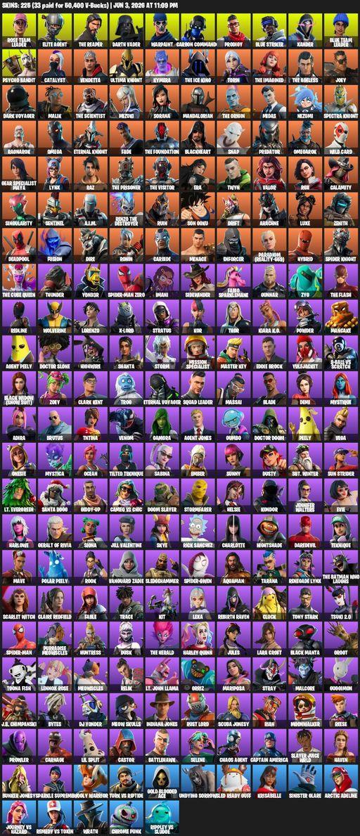 [PC/PSN/XBOX] | 225 skins | Take The L | OG STW | The Reaper | Elite Agent | Omega | Lara Croft | Rose Team Leader | Darth Vader | Warpaint | Full Access