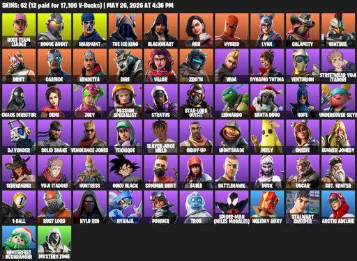 [PC/PSN/XBOX] | 62 skins | Take The L | OG STW | Rose Team Leader | Rogue Agent | Warpaint | The Ice King | Blackheart | Rox | Hybrid | Lynx | Full Access