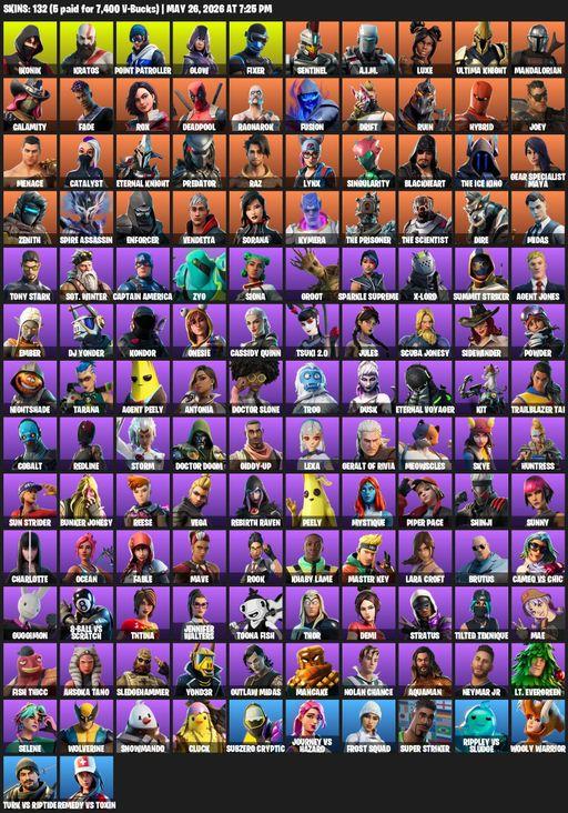 [PC/XBOX] | 132 skins | Leviathan Axe | IKONIK | Lara Croft | Kratos | Point Patroller | Glow | Fixer | Sentinel | A.I.M. | Luxe | Ultima Knight | Full Access