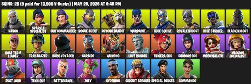 [PC/PSN/XBOX] | 28 skins | 1300 V-bucks | Floss | Take The L | OG STW | Black Knight | Sparkle Specialist | Royale Knight | Blue Squire | Havoc | Full Access