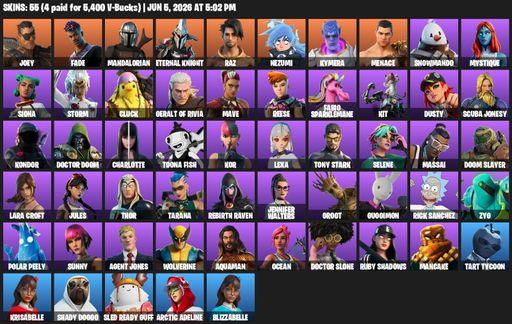 [PC/PSN/XBOX] | 55 skins | 1750 V-bucks | Lara Croft | Joey | Fade | Mandalorian | Eternal Knight | Raz | Nezumi | Kymera | Menace | Snowmando | Full Access