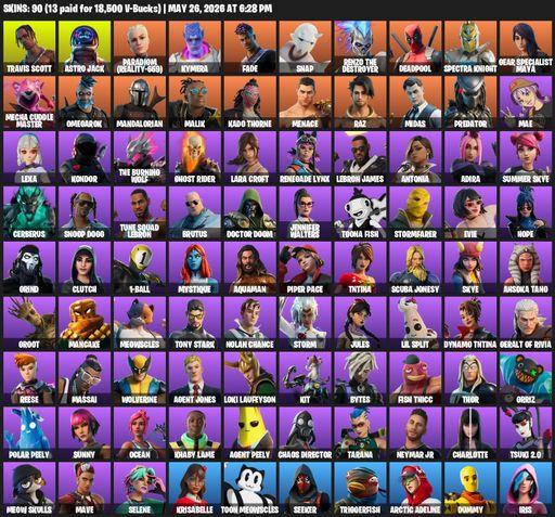 [PC/XBOX] | 90 skins | Travis Scott | Lara Croft | Astro Jack | Paradigm (Reality-659) | Kymera | Fade | Snap | Renzo the Destroyer | Deadpool | Full Access
