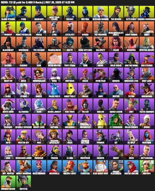 [PC/XBOX] | 112 skins | Take The L | OG STW | The Reaper | Elite Agent | Cloud Striker | Fixer | Warpaint | Rose Team Leader | Trilogy | Sultura | Full Access