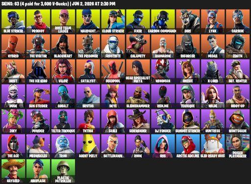 [PC/XBOX] | 63 skins | 550 V-bucks | OG STW | Reaper Axe | Blue Striker | Prodigy | Rose Team Leader | Warpaint | Cloud Striker | Fixer | Full Access