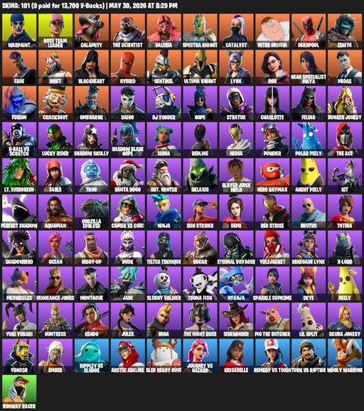 [PC] | 101 skins | OG STW | Warpaint | Rose Team Leader | Calamity | The Scientist | Valeria | Spectra Knight | Catalyst | Peter Griffin | Deadpool | Full Access