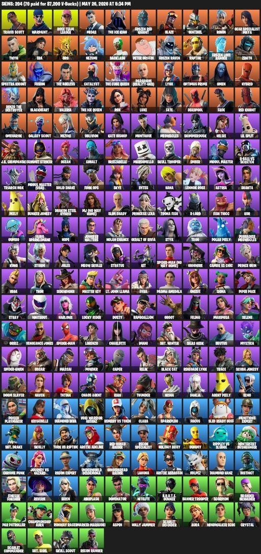 [PC/PSN/XBOX] | 204 skins | 1300 V-bucks | Leviathan Axe | OG STW | Travis Scott | Warpaint | Rose Team Leader | Midas | The Ice King | Full Access