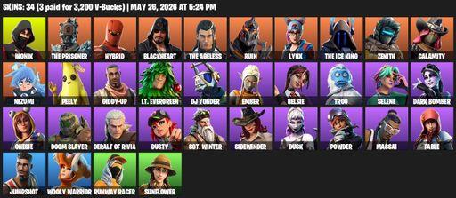 [PC/PSN] | 34 skins | 700 V-bucks | IKONIK | The Prisoner | Hybrid | Blackheart | The Ageless | Ruin | Lynx | The Ice King | Zenith | Calamity | Full Access