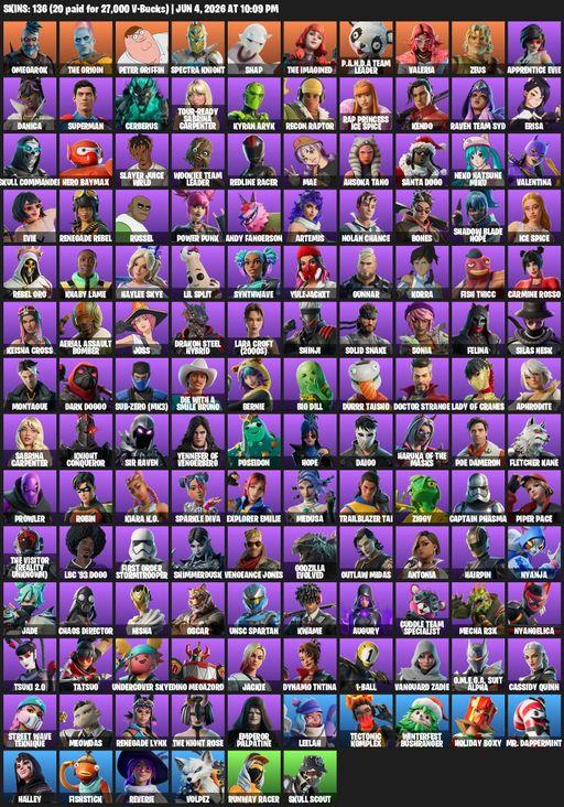 [PC/XBOX] | 136 skins | Omegarok | The Origin | Peter Griffin | Spectra Knight | Snap | The Imagined | P.A.N.D.A Team Leader | Valeria | Zeus | Full Access