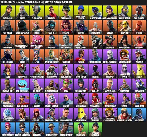 [PC/XBOX] | 87 skins | Take The L | The Reaper | Elite Agent | Omega | Havoc | Prodigy | Trailblazer | Blue Team Leader | Blue Striker | Sub Commander | Full Access