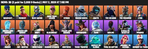 [PC/XBOX] | 30 skins | OG STW | Blue Squire | Reaper Axe | Warpaint | Prodigy | Rose Team Leader | Hybrid | Frozen Raven | Zenith | The Ice King | Full Access