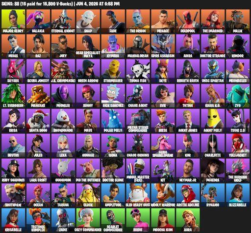 [PC/PSN/XBOX] | 88 skins | 500 V-bucks | Lara Croft | Major Glory | Galaxia | Eternal Knight | Snap | Fade | The Origin | Menace | Deadpool | Full Access