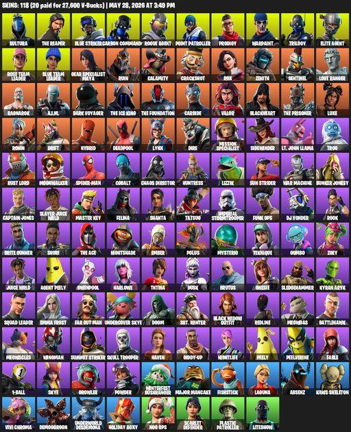 [PC/XBOX] | 118 skins | 1100 V-bucks | Take The L | OG STW | The Reaper | Elite Agent | Sultura | Blue Striker | Carbon Commando | Rogue Agent | Full Access