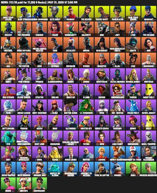 [PC/XBOX] | 113 skins | 700 V-bucks | Take The L | OG STW | Travis Scott | The Reaper | Elite Agent | Omega | Lara Croft | Rose Team Leader | Full Access