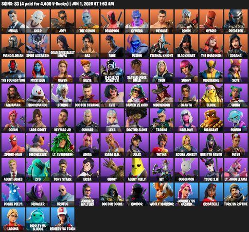 [PC/PSN] | 83 skins | Lara Croft | Midas | Snap | Joey | The Origin | Deadpool | Kymera | Menace | Ronin | Hybrid | Predator | Mandalorian | Full Access