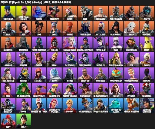 [PC/PSN/XBOX] | 72 skins | OG STW | Warpaint | Rose Team Leader | Fusion | Calamity | Drift | Dire | Ragnarok | The Prisoner | Ruin | Zenith | A.I.M. | Full Access