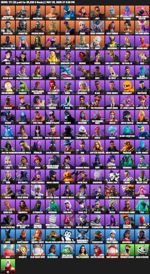 [PC/PSN/XBOX] | 171 skins | 500 V-bucks | Lara Croft | Paradigm (Reality-659) | Eternal Knight | Omegarok | Menace | Zero | The Imagined | Joey | Full Access