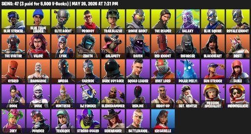 [PC/XBOX] | 47 skins | Take The L | Galaxy | Royale Knight | The Reaper | Elite Agent | Blue Squire | Omega | Blue Striker | Blue Team Leader | Full Access