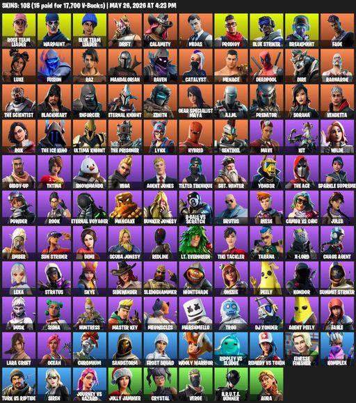 [PC/PSN/XBOX] | 108 skins | 1050 V-bucks | OG STW | Lara Croft | Rose Team Leader | Warpaint | Blue Team Leader | Drift | Calamity | Midas | Prodigy | Full Access