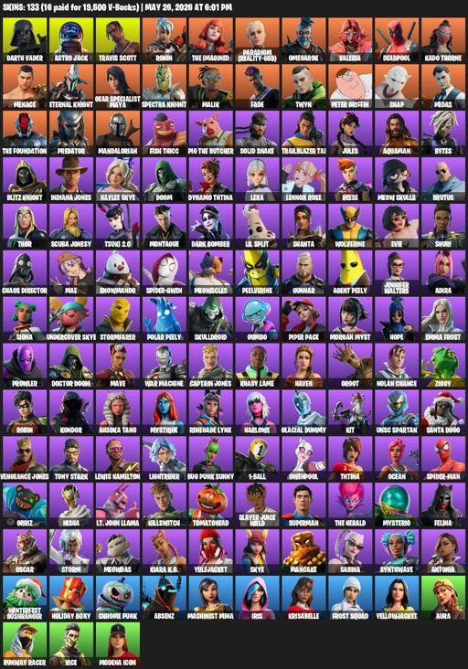 [PC/XBOX] | 133 skins | 950 V-bucks | Travis Scott | Darth Vader | Astro Jack | Ronin | The Imagined | Paradigm (Reality-659) | Omegarok | Valeria | Full Access
