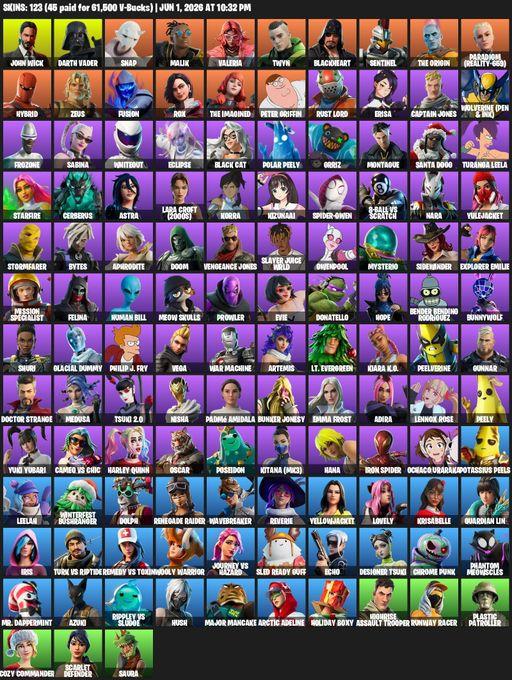 [PC/PSN] | 123 skins | Take The L | Renegade Raider | John Wick | Darth Vader | Snap | Malik | Valeria | Twyn | Blackheart | Sentinel | The Origin | Full Access